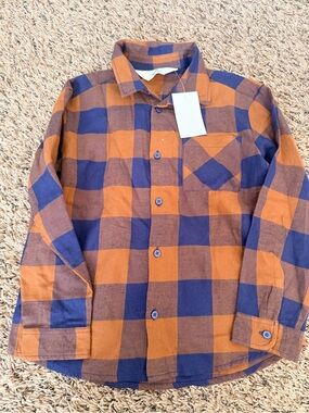 H&M Rust & Navy Plaid Button-Up Shirt Jacket